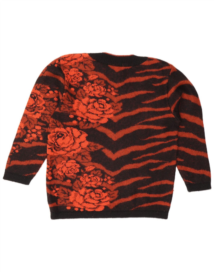 VINTAGE Mujer Crew Neck Jumper Suéter Reino Unido 10 Pequeño Naranja Floral