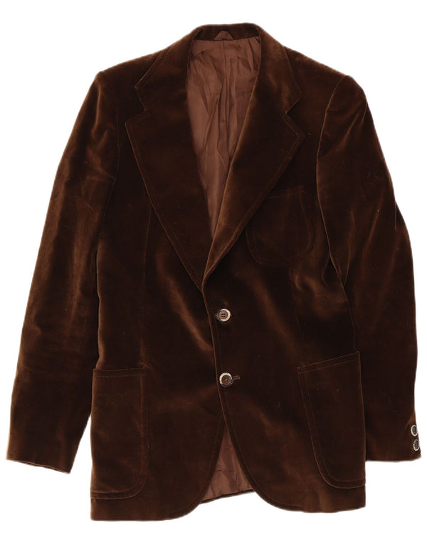 Vintage hombres 2 botones terciopelo Blazer chaqueta Reino Unido 36 pequeño marrón