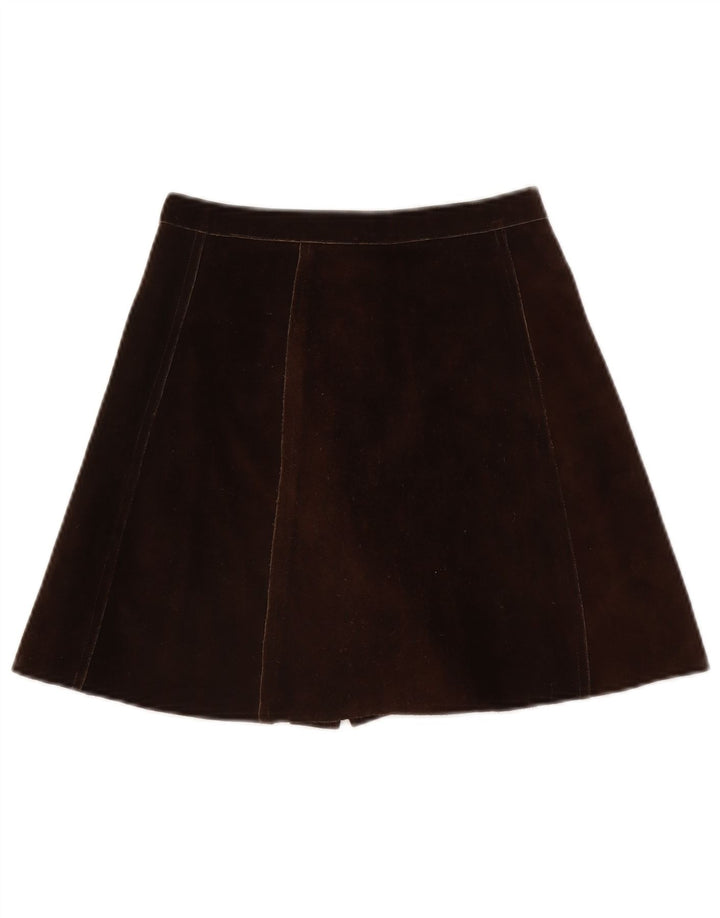 Vintage mujer ante mini falda W26 pequeño marrón