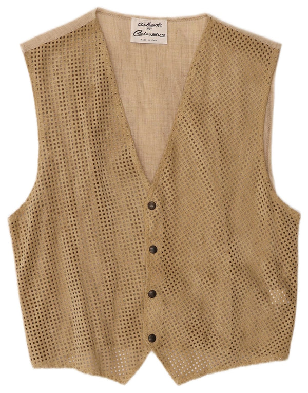 Chaleco de ante vintage para hombre IT 46 cuero beige pequeño