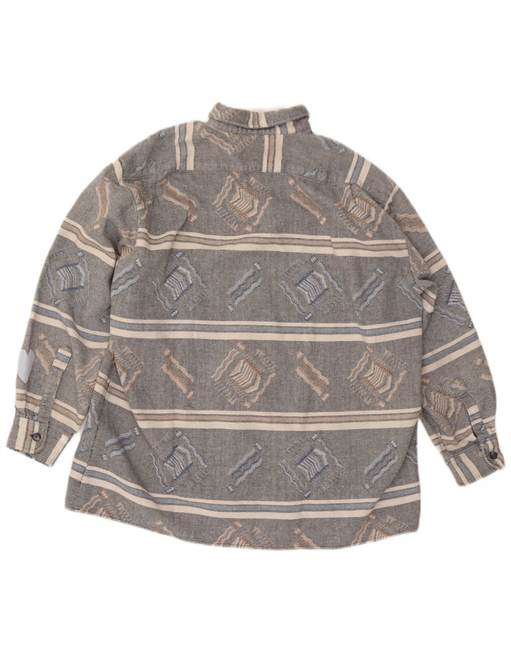 Vintage hombres franela camisa grande gris rayas