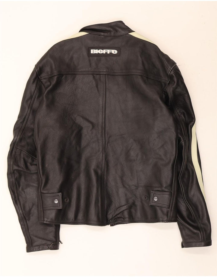 Vintage Mens Racing Chaqueta Reino Unido 38 Cuero Negro Medio