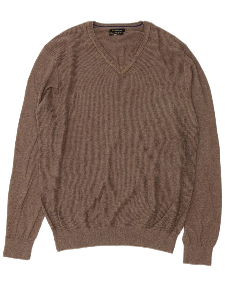 Massimo Dutti Jersey Con Cuello En V Hombre Large Marrón Algodón