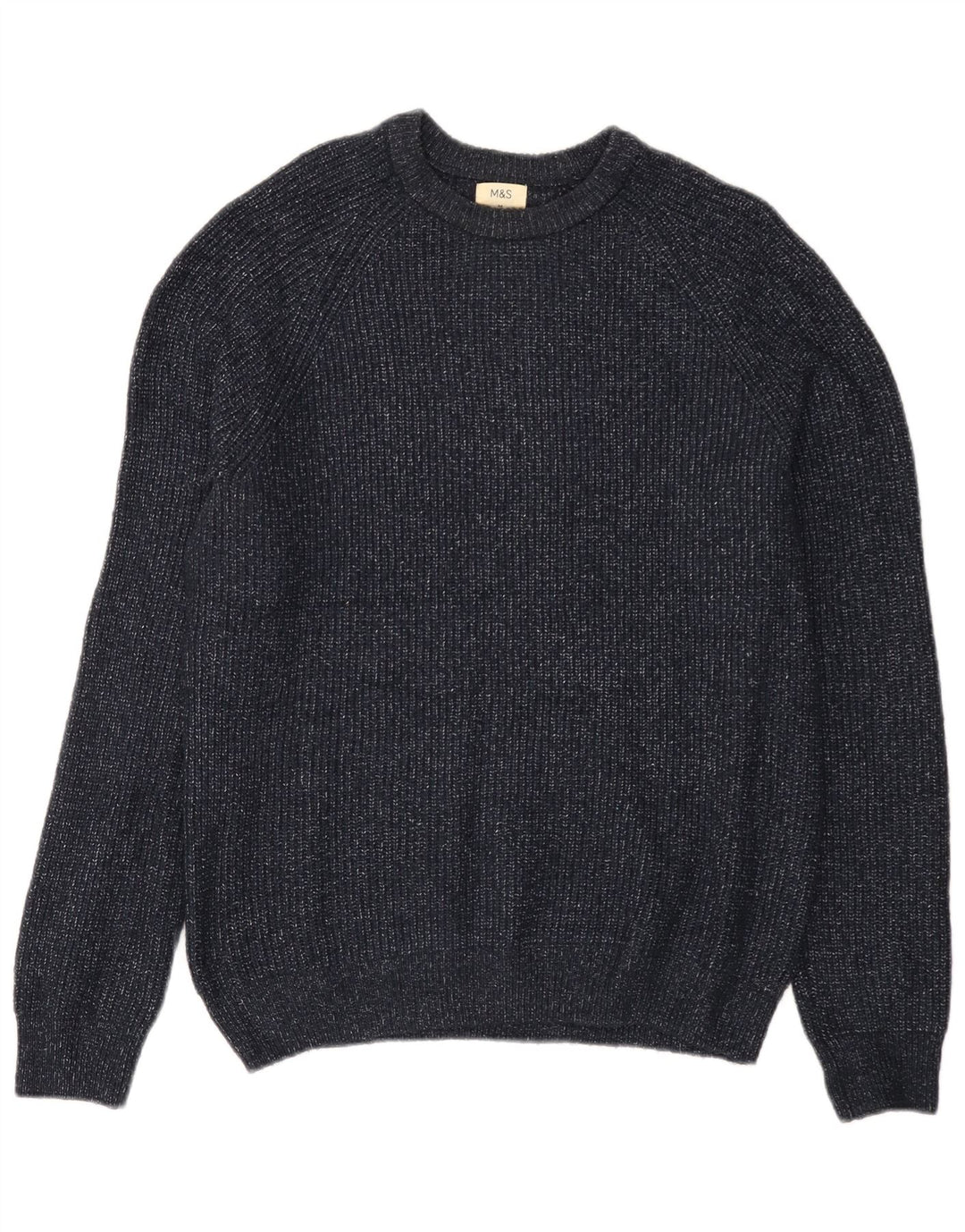 Marks & Spencer Jersey tipo jersey con cuello barco para hombre, tamaño mediano, moteado en azul marino