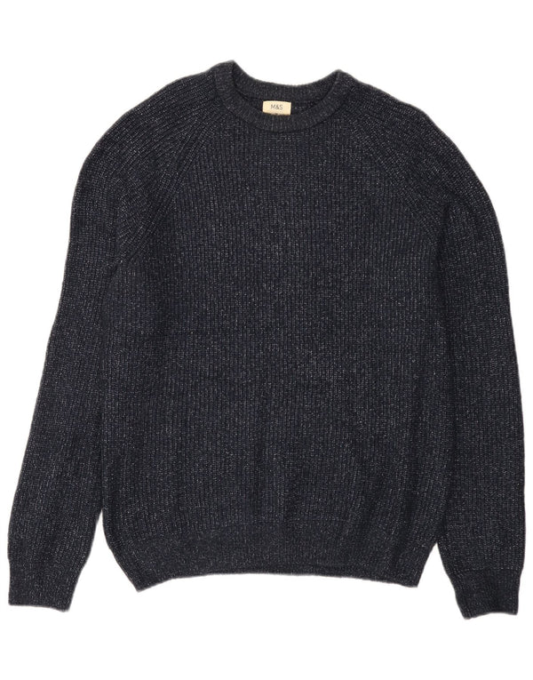 Marks & Spencer Jersey tipo jersey con cuello barco para hombre, tamaño mediano, moteado en azul marino