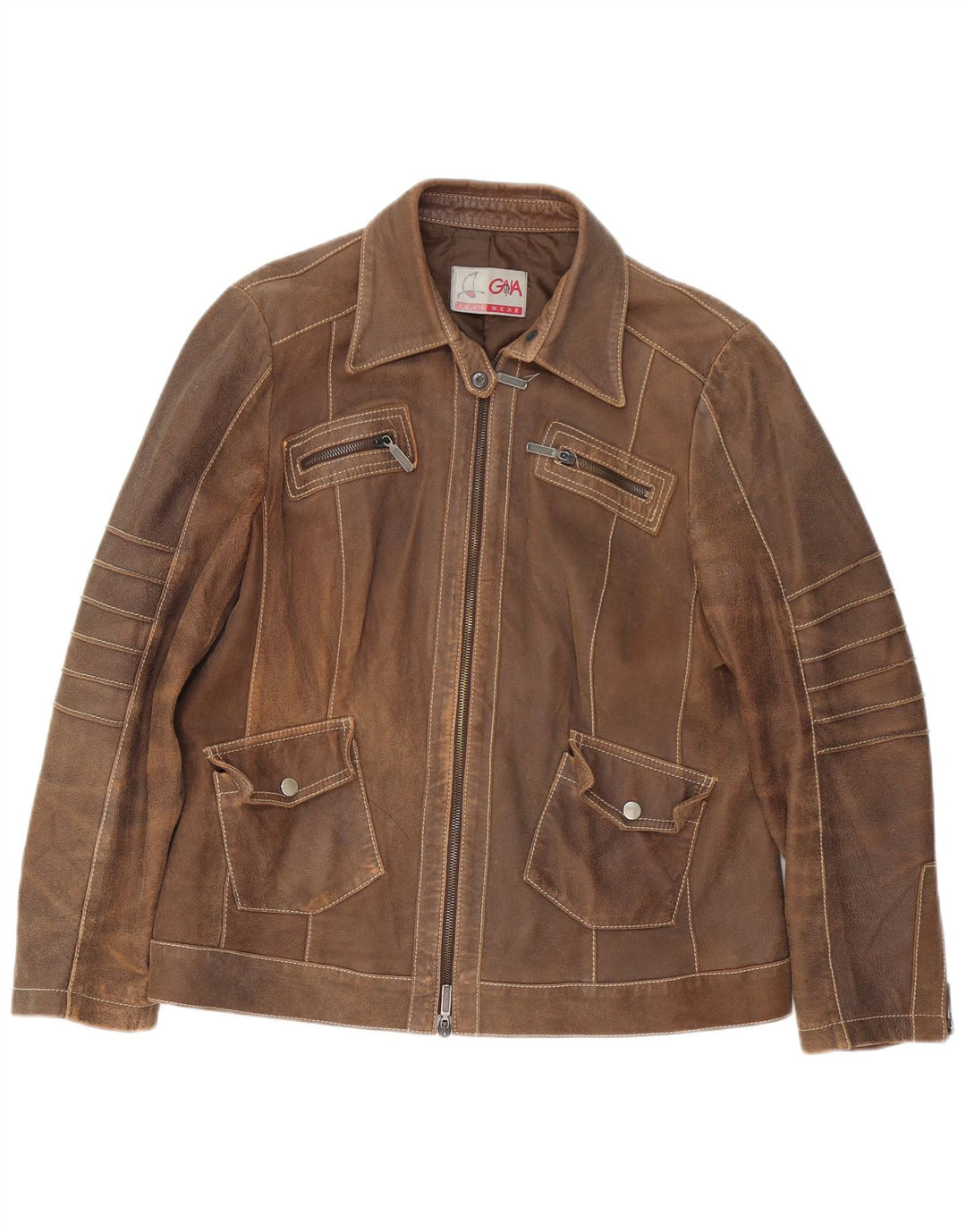 Vintage mujer chaqueta de cuero Reino Unido 14 cuero marrón grande