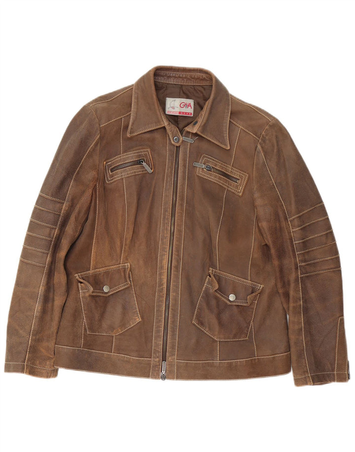 Vintage mujer chaqueta de cuero Reino Unido 14 cuero marrón grande