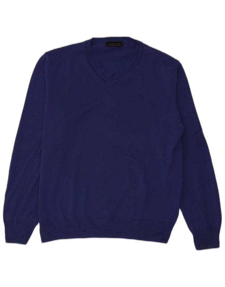 Zara Hombre Jersey Con Cuello En V Jersey Grande Azul