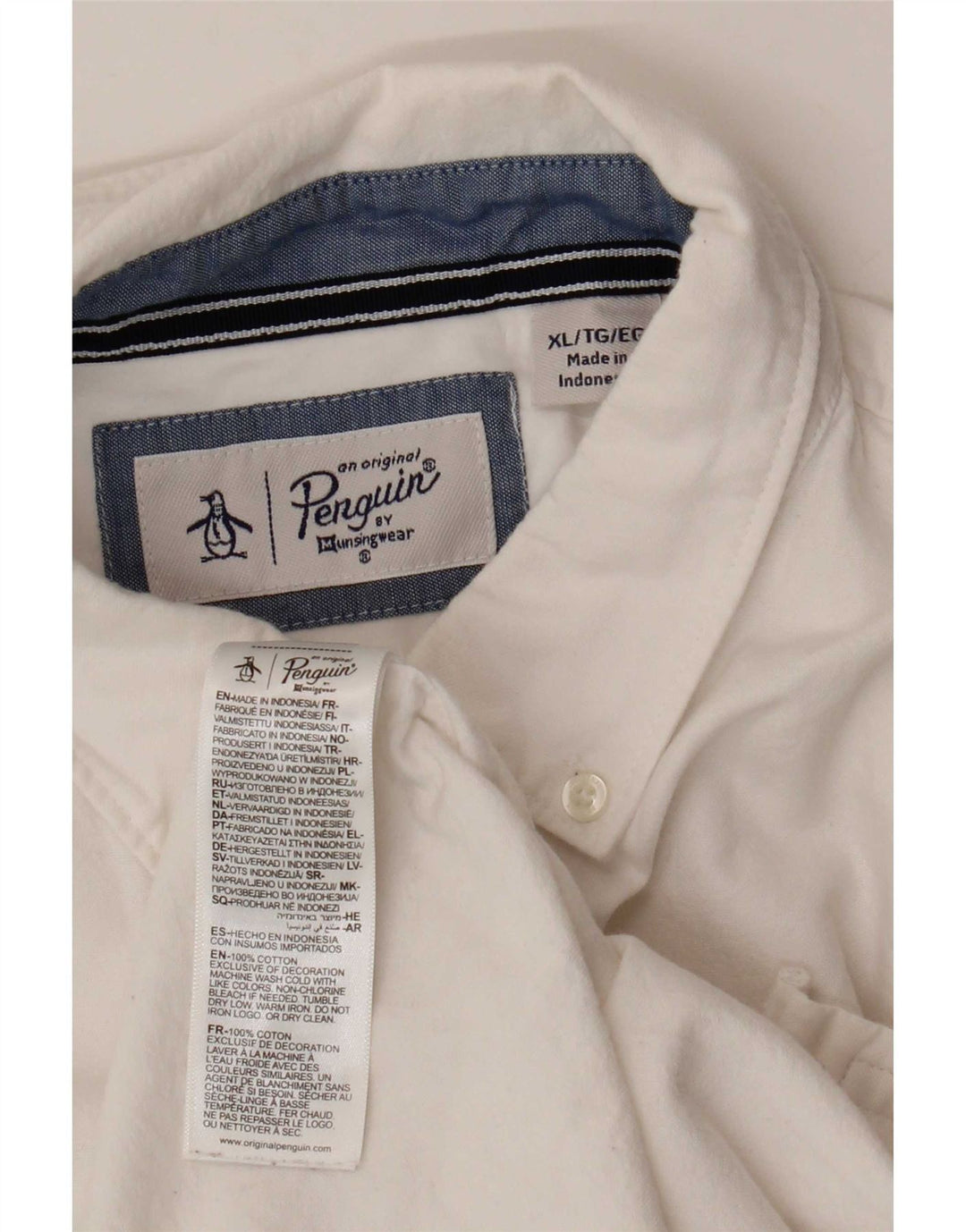 Camisa Penguin Hombre Manga Corta XL Algodón Blanco