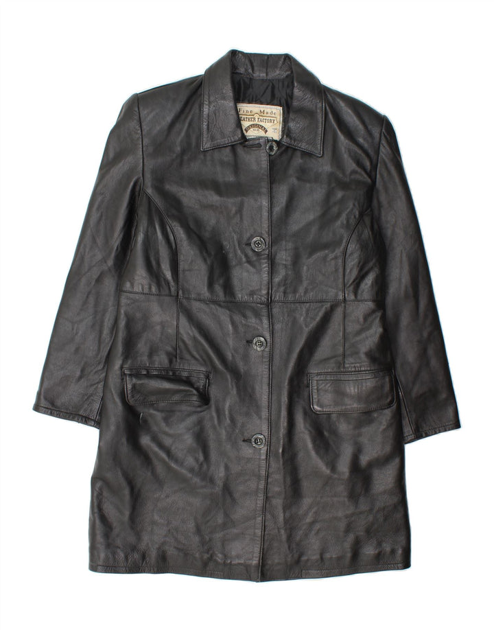 VINTAGE Womens Leather Coat UK 14 Medium Black Leather Vintage Vintage and Second-Hand Vintage from Messina Hembry 