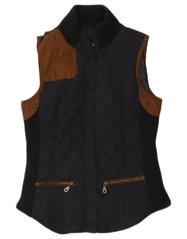 Zara Mujer Chaleco Acolchado UK 42 Medio Negro Colorblock Poliéster
