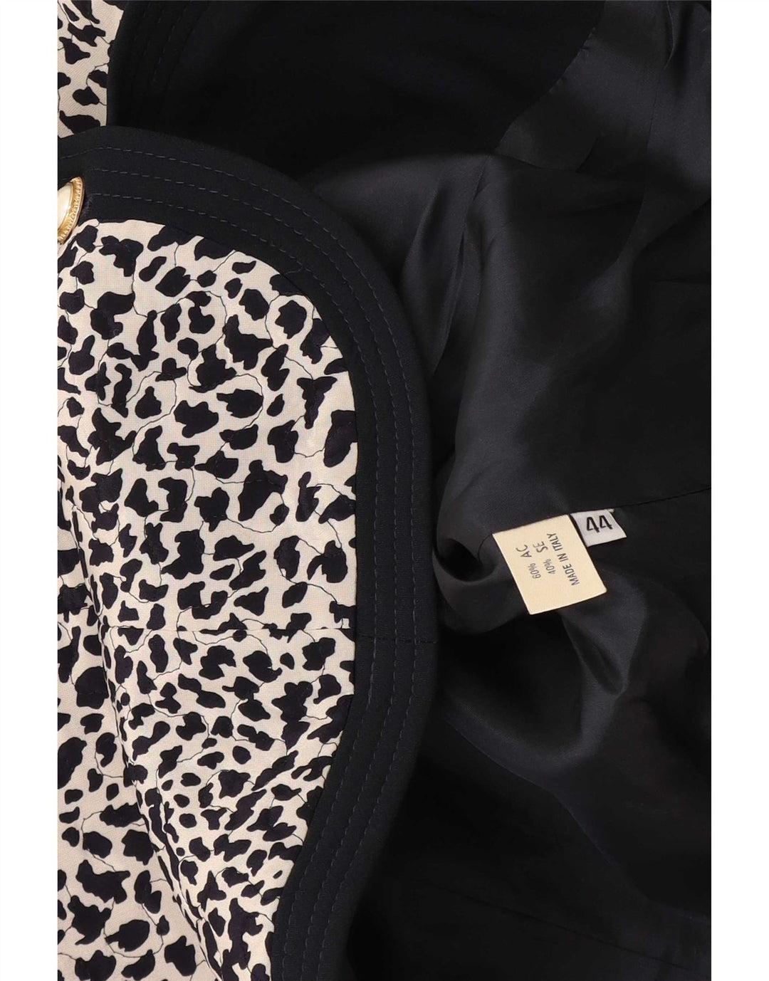 Vintage mujer manga 3/4 chaqueta blazer IT 44 medio negro animal print