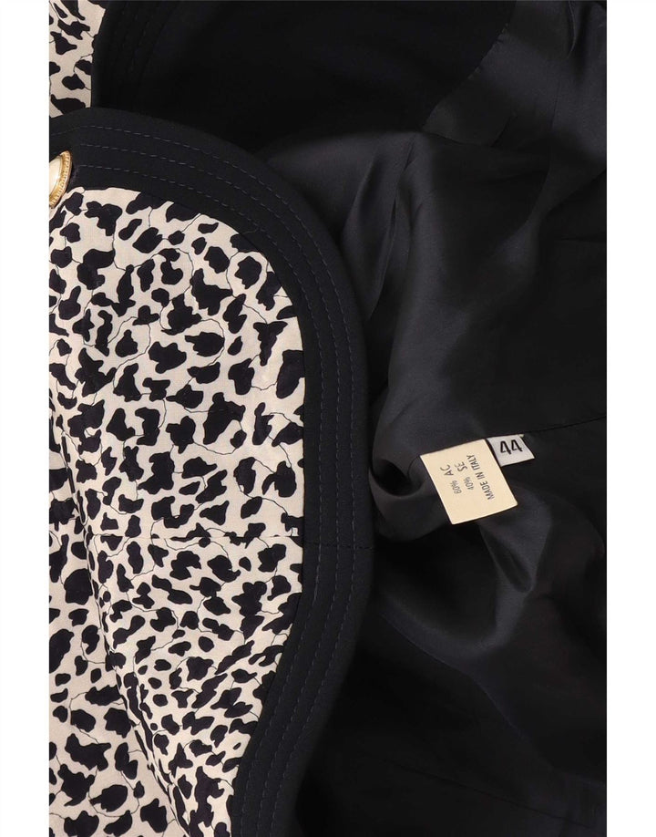 Vintage mujer manga 3/4 chaqueta blazer IT 44 medio negro animal print