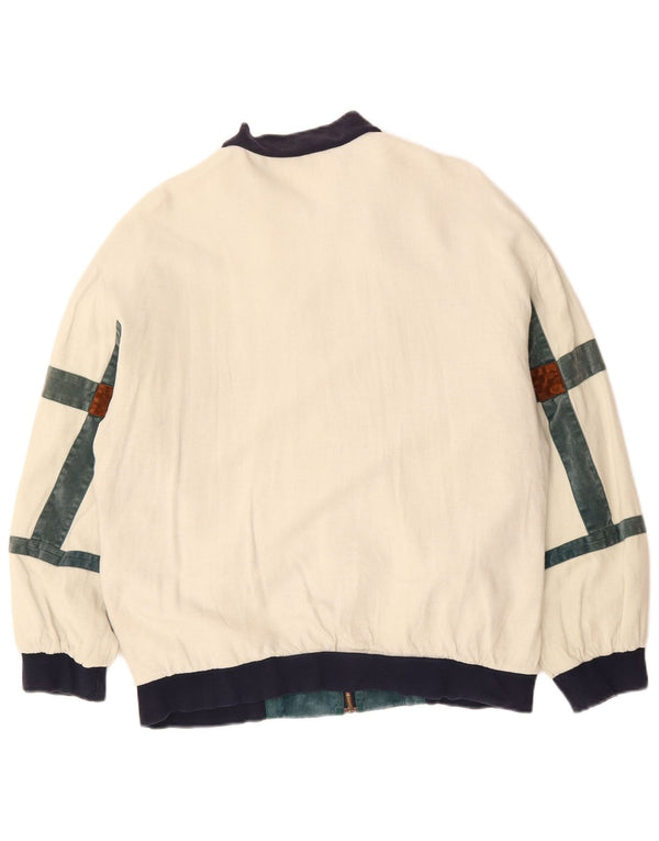 VINTAGE Chaqueta bomber holgada para hombre Reino Unido 36 Pequeño bloque de color blanco apagado