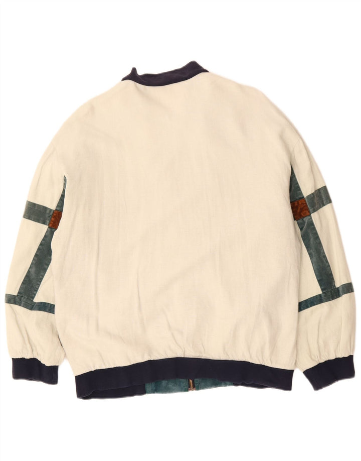 VINTAGE Chaqueta bomber holgada para hombre Reino Unido 36 Pequeño bloque de color blanco apagado