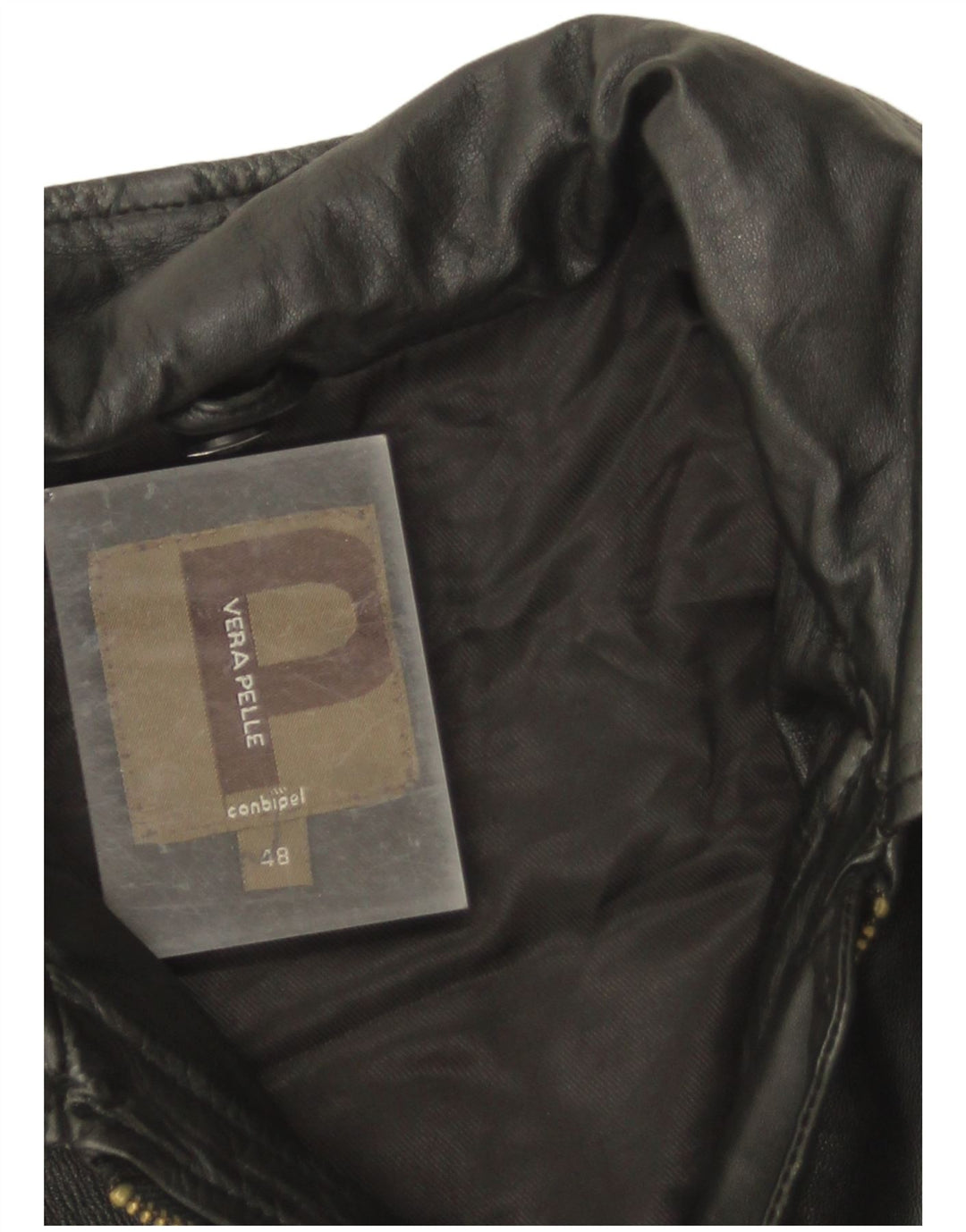 Conbipel Chaqueta de cuero militar para hombre IT 48 Cuero negro mediano