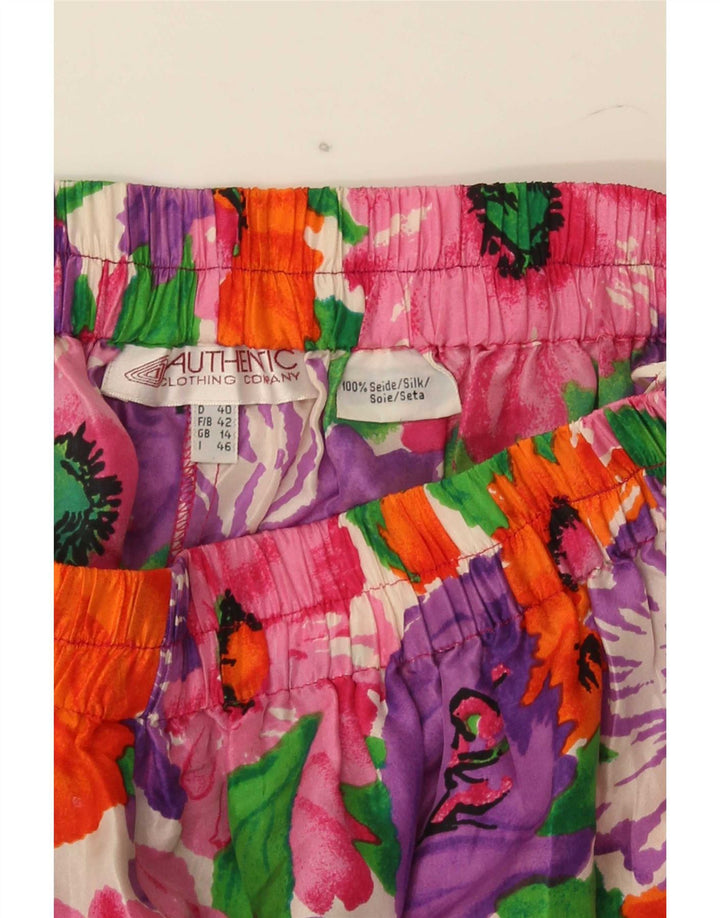 Auténticos pantalones cortos casuales para mujer UK 14 Medium W28 Seda floral multicolor