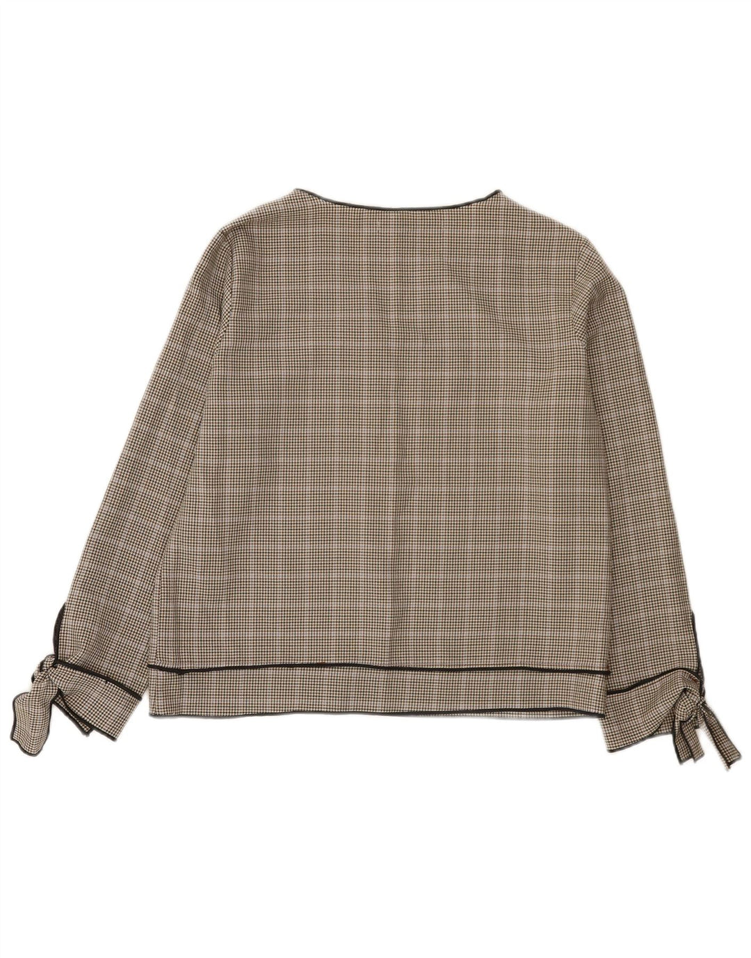 Zara Mujer Blusa De Manga Larga Top UK 10 Small Gris Houndstooth