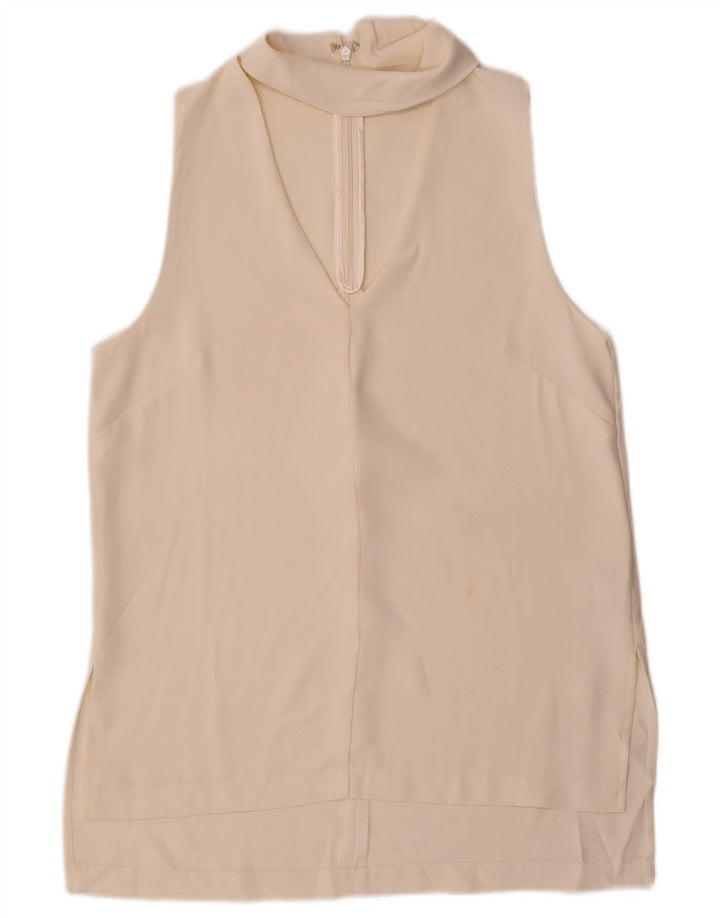 Topshop Blusa sin mangas para mujer Top UK 10 Small Off White Poliéster