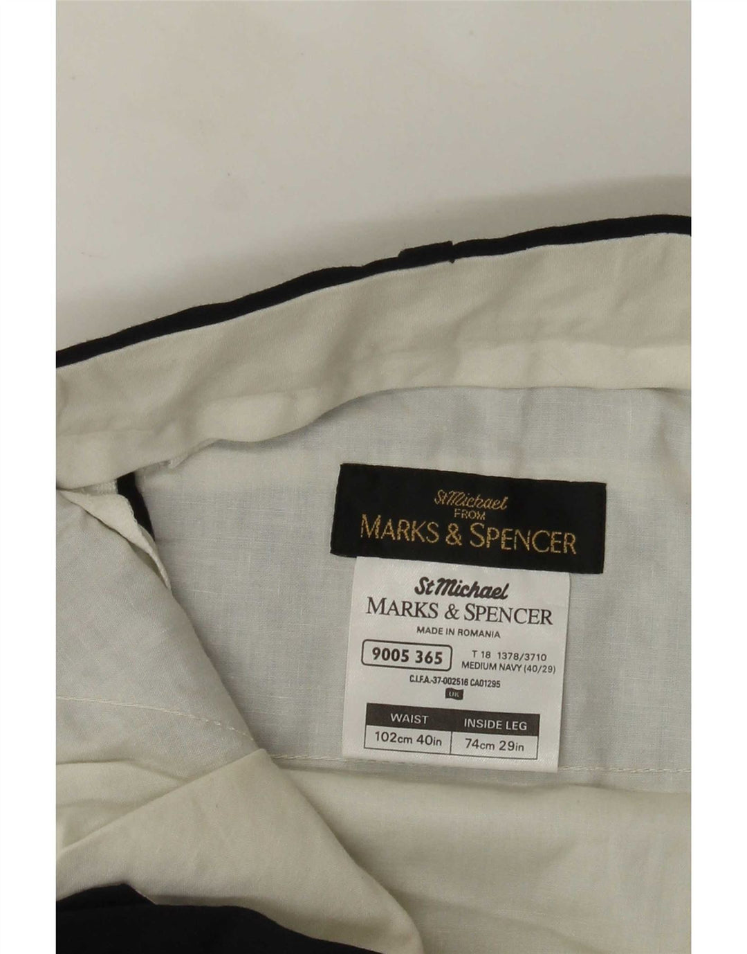 Marks & Spencer Pantalón de traje recto para hombre W40 L29 Poliéster azul marino