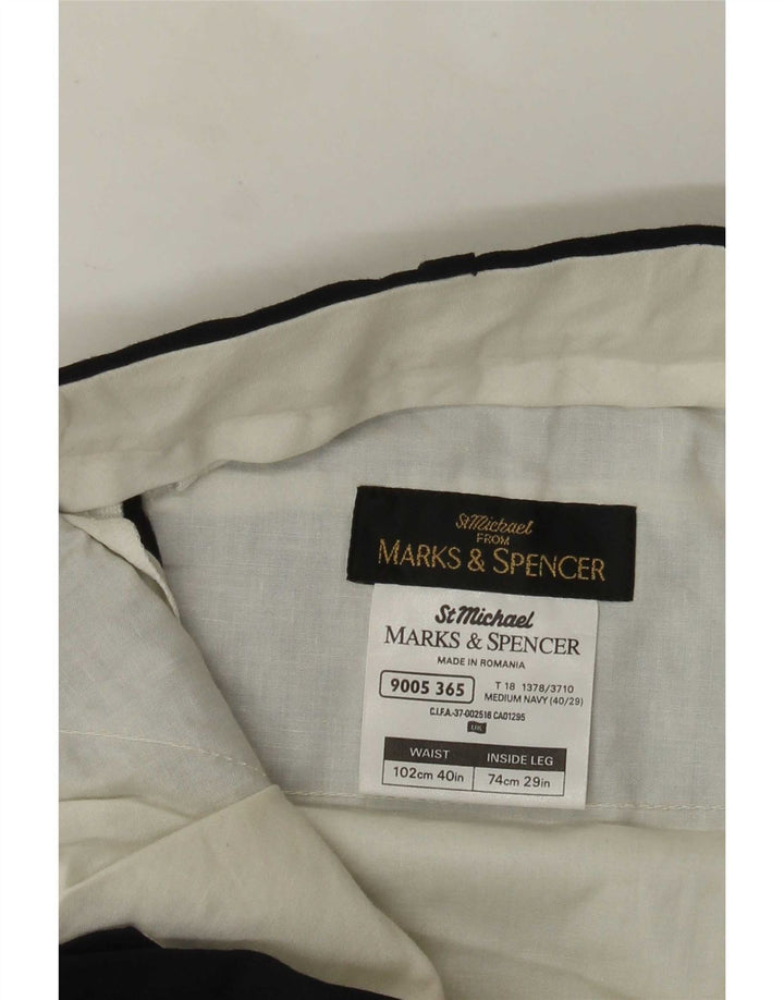 Marks & Spencer Pantalón de traje recto para hombre W40 L29 Poliéster azul marino