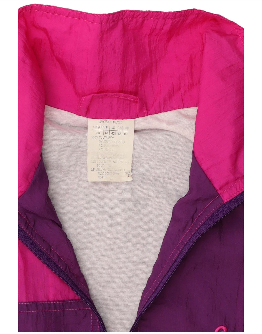 Vintage mujer chándal completo Reino Unido 12 medio púrpura colorblock poliamida