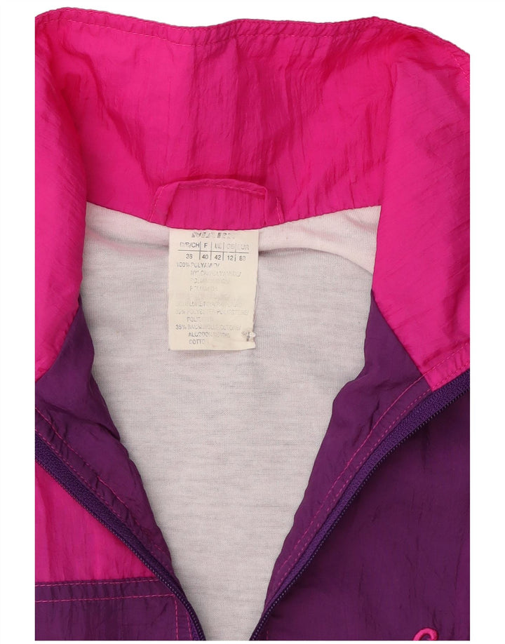 Vintage mujer chándal completo Reino Unido 12 medio púrpura colorblock poliamida
