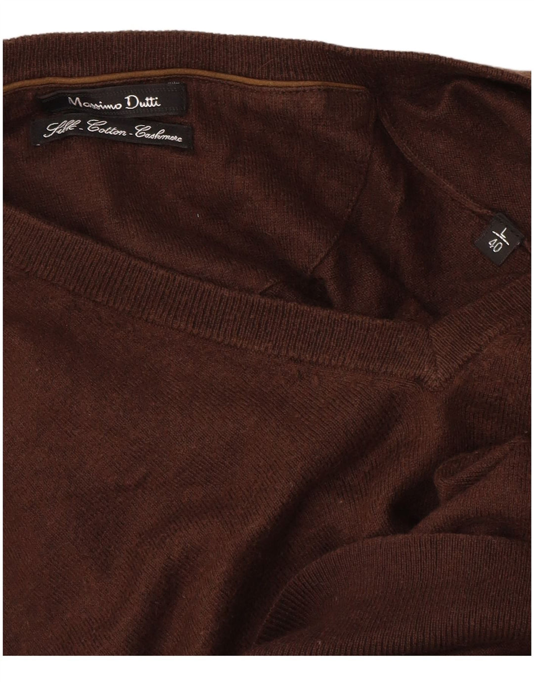 Massimo Dutti Jersey Con Cuello En V Hombre Large Marrón Algodón