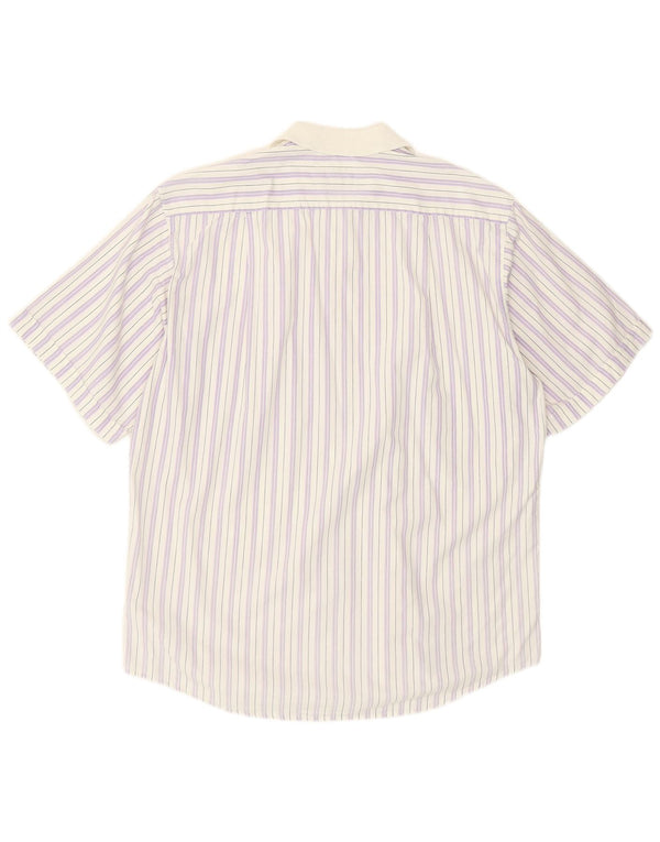 Vintage Mens Short Sleeve Shirt Large Purple Striped Cotton