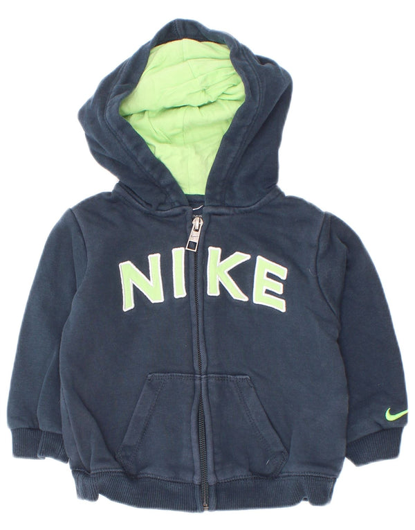 Nike - Sudadera con capucha para bebé, diseño gráfico con cremallera, 9 a 12 meses, algodón azul marino