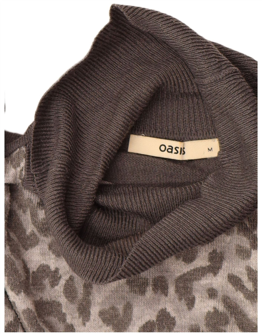 OASIS Suéter tipo jersey con cuello vuelto para mujer UK 44 Gris medio Estampado animal