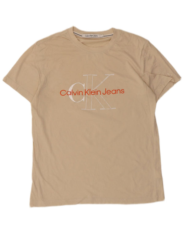 Calvin Klein Jeans - Camiseta gráfica para hombre, talla grande, algodón beige