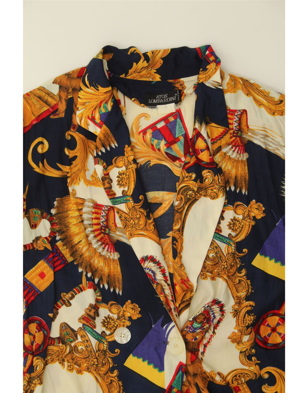 ATOS LOMBARDINI Womens Blazer Jacket IT 42 Medium Navy Blue Paisley Vintage Atos Lombardini and Second-Hand Atos Lombardini from Messina Hembry 