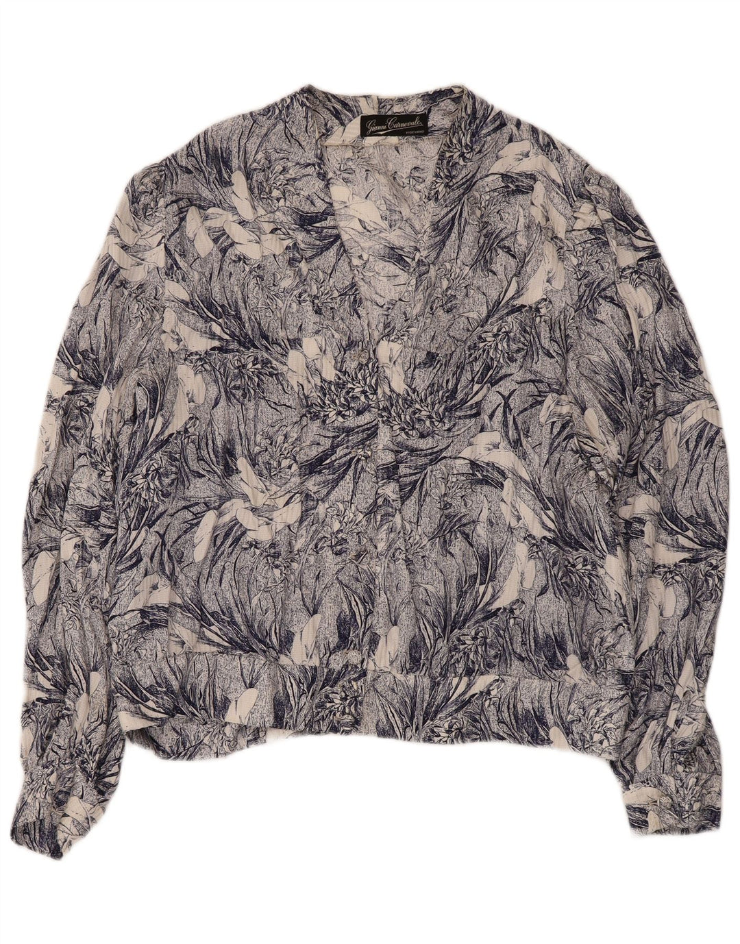 Vintage mujeres patrón abstracto pullover camisa blusa Reino Unido 16 azul grande