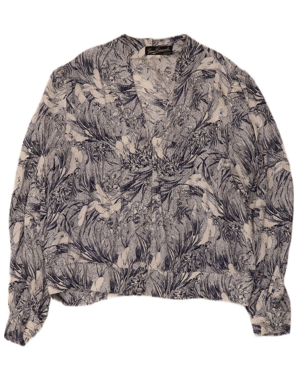 Vintage mujeres patrón abstracto pullover camisa blusa Reino Unido 16 azul grande