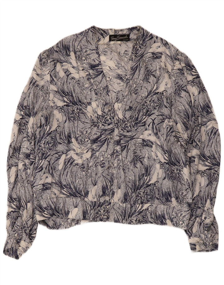 Vintage mujeres patrón abstracto pullover camisa blusa Reino Unido 16 azul grande
