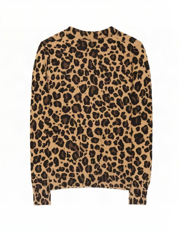 Gap Cárdigan para Mujer UK 10 Small Brown Animal Print Algodón