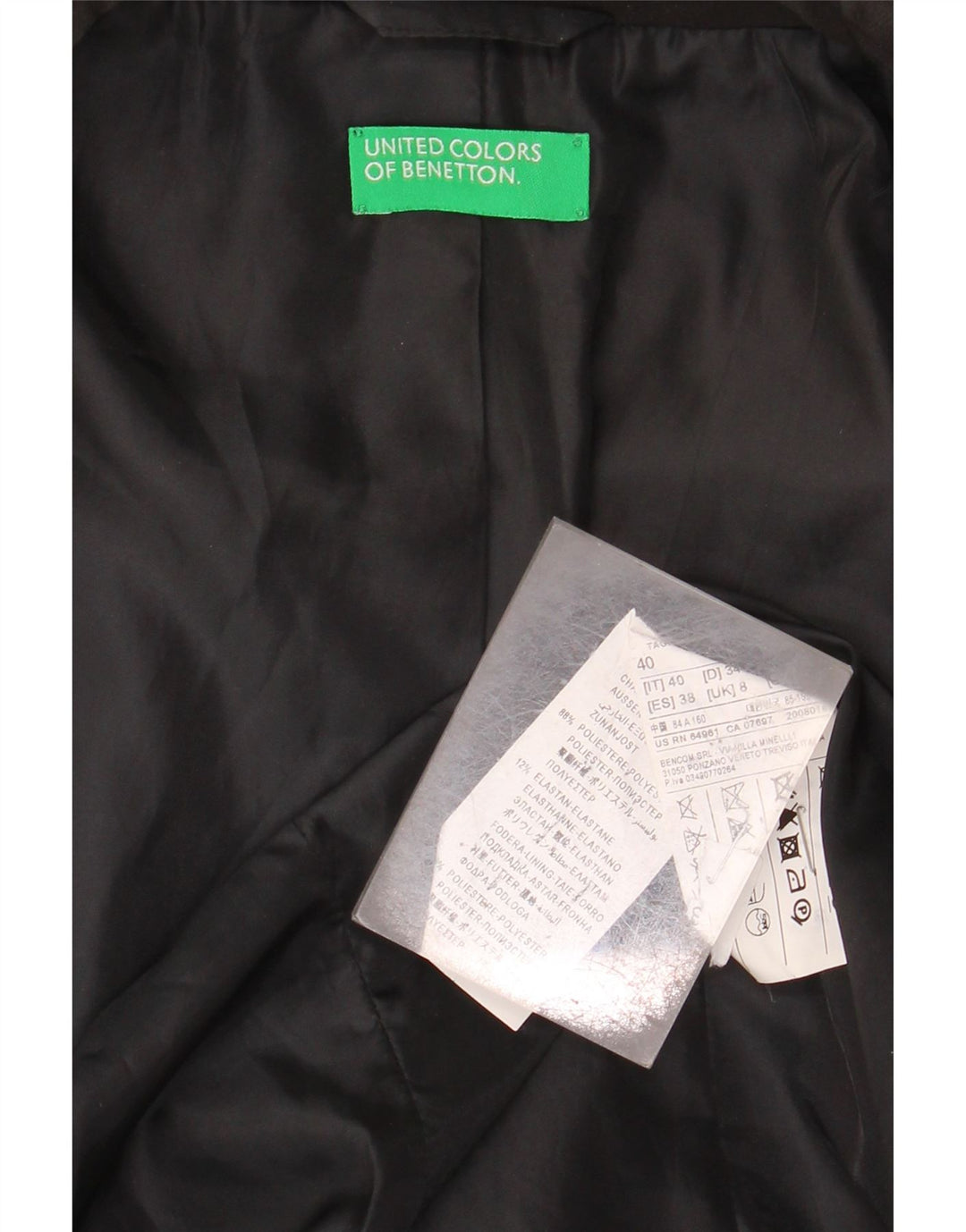 BENETTON Chaqueta tipo blazer con 1 botón para mujer UK 8 Small Poliéster negro