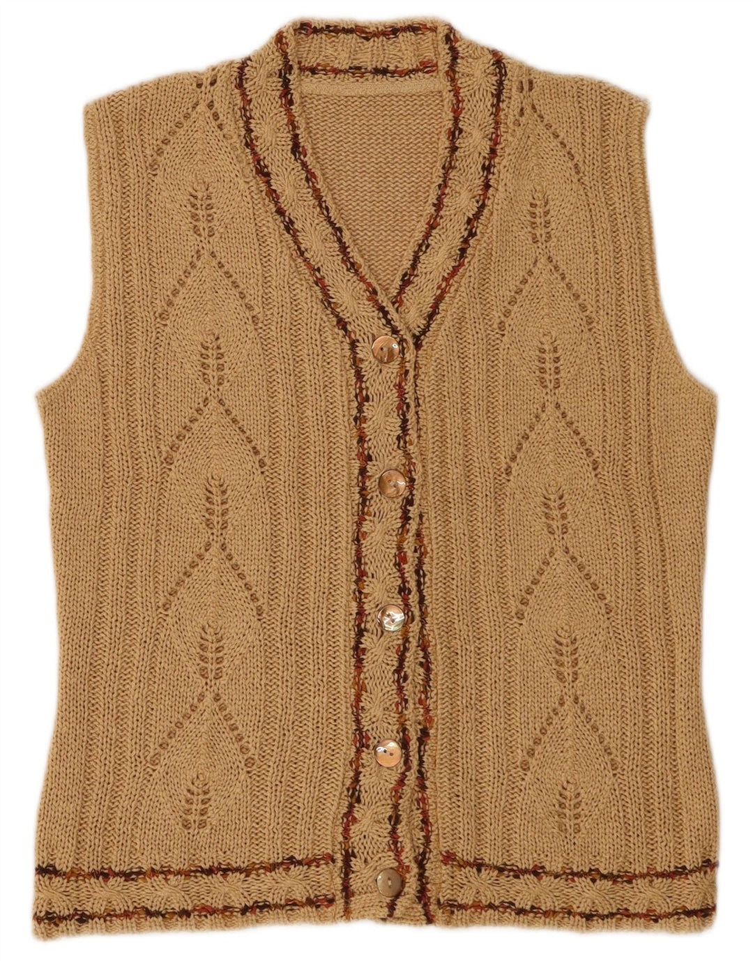 Vintage mujer sin mangas cardigan suéter Reino Unido 12 marrón medio