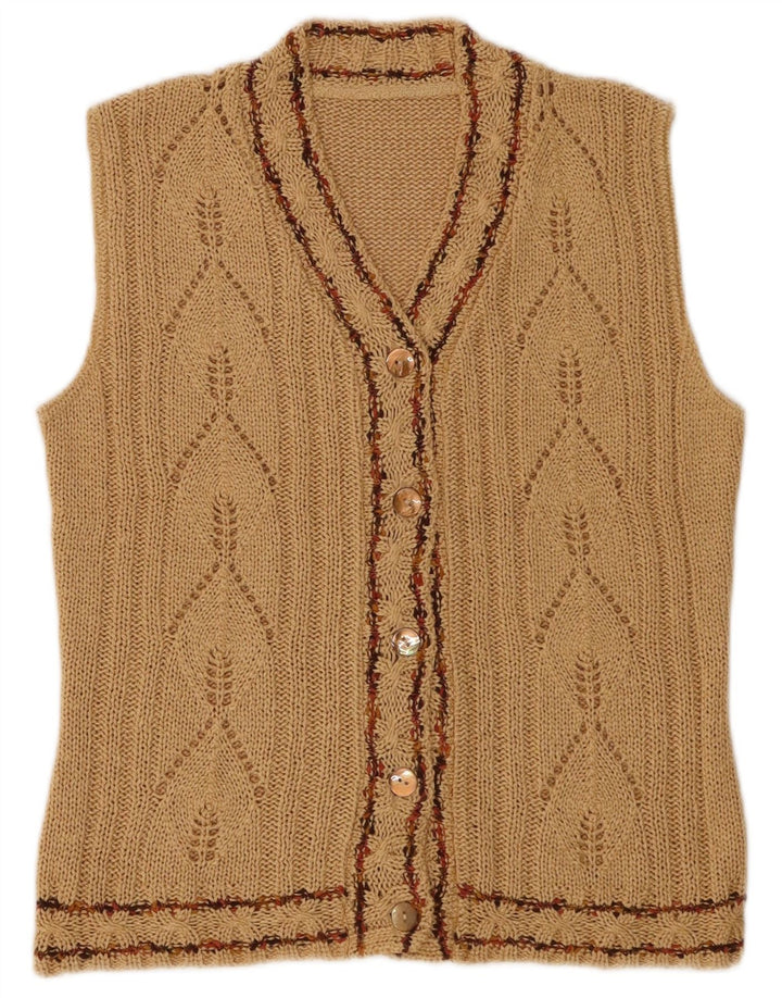 Vintage mujer sin mangas cardigan suéter Reino Unido 12 marrón medio