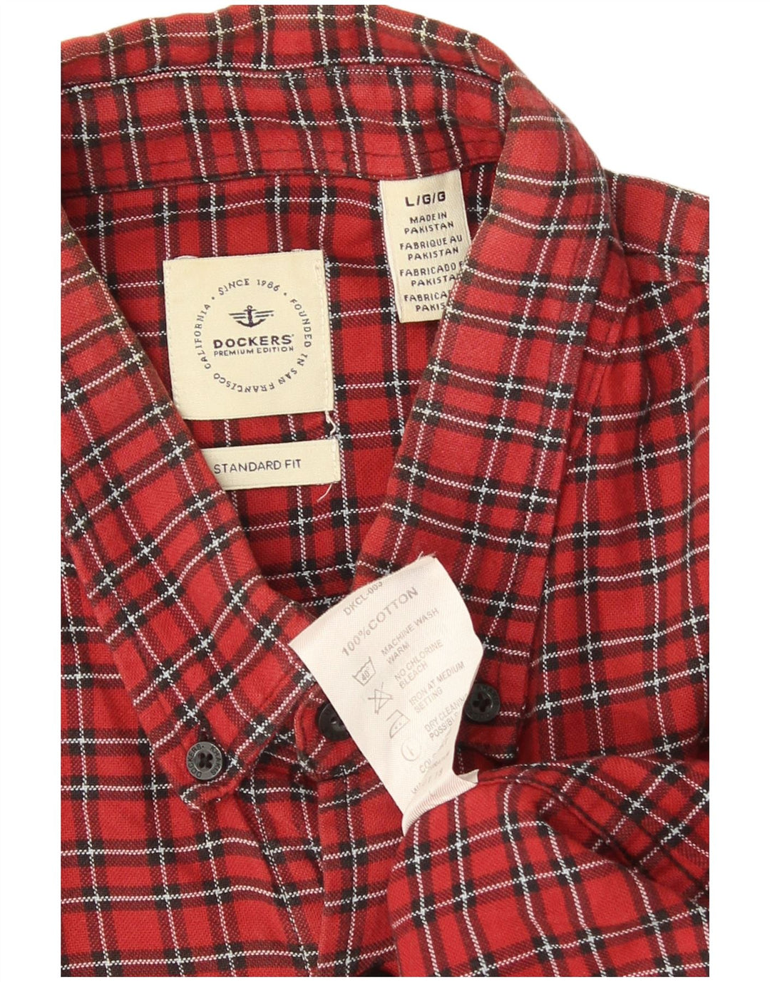 Dockers Camisa de franela de corte estándar para hombre, algodón a cuadros rojos grandes