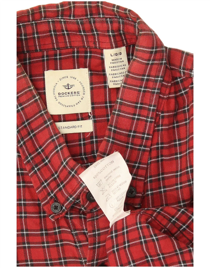 Dockers Camisa de franela de corte estándar para hombre, algodón a cuadros rojos grandes