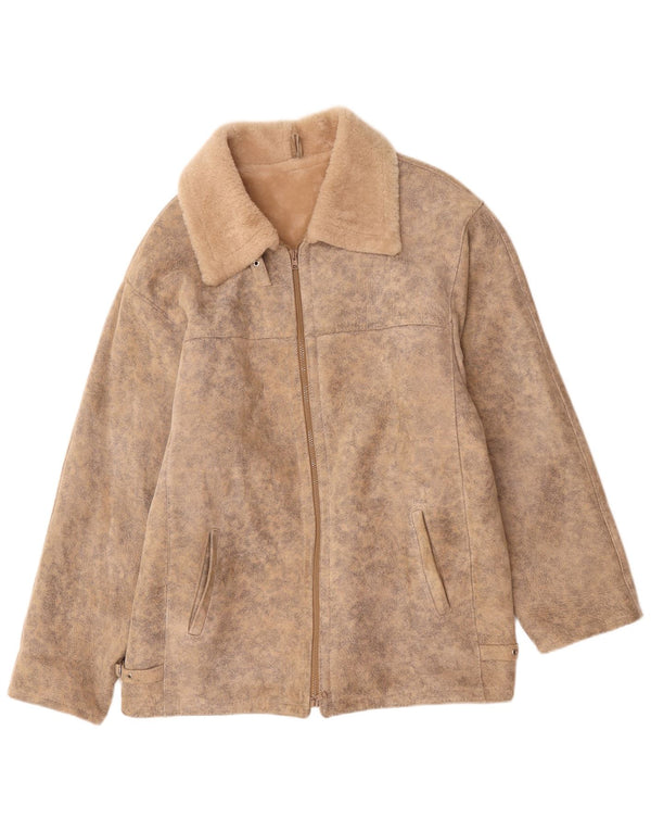 Chaqueta de piel de oveja vintage para hombre UK 42 XL Beige moteado