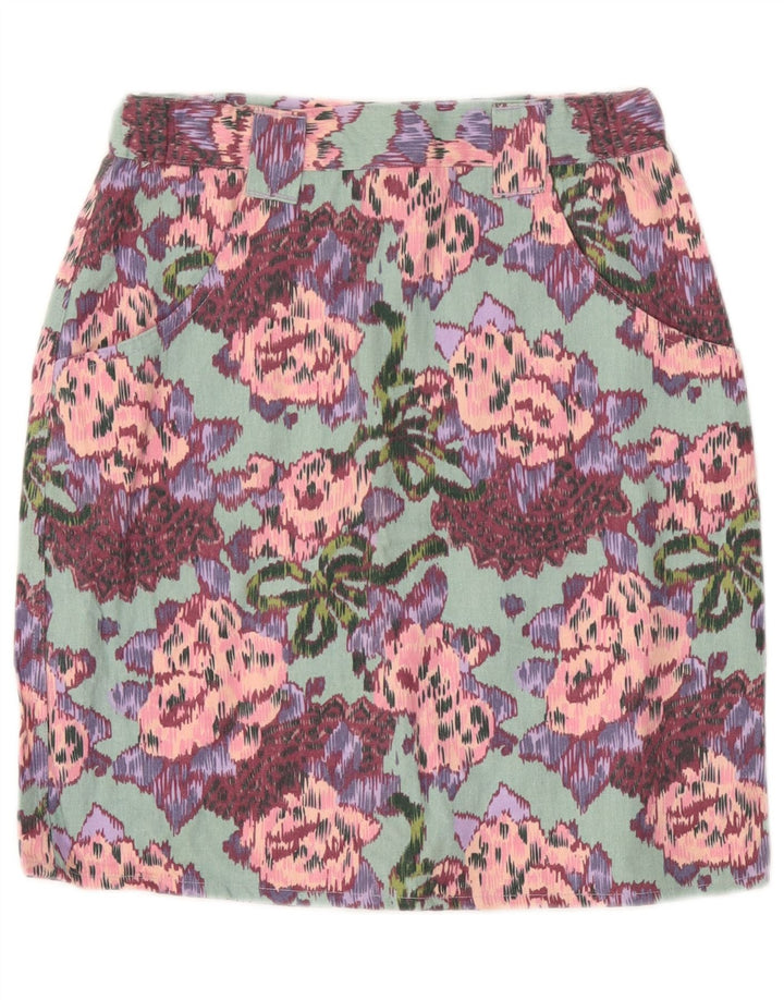 VINTAGE Falda lápiz para mujer W26 Pequeño Floral Turquesa