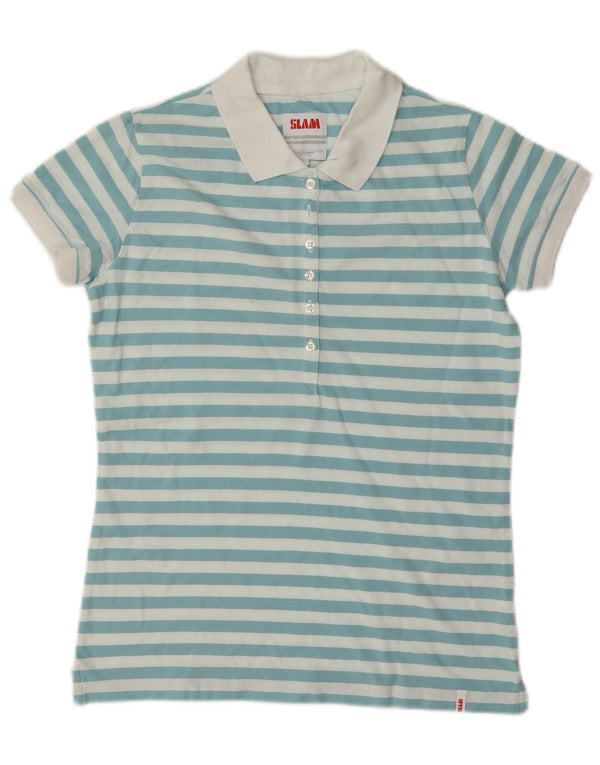 Slam Polo para mujer UK 44 Algodón a rayas azul medio
