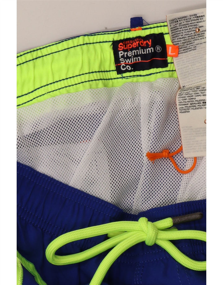 SUPERDRY Bañador con estampado gráfico para hombre, talla grande, poliéster azul