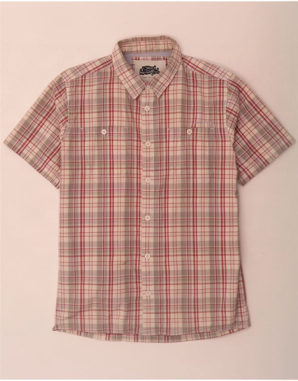 Weird Fish Camisa de manga corta para hombre de algodón a cuadros multicolores grandes