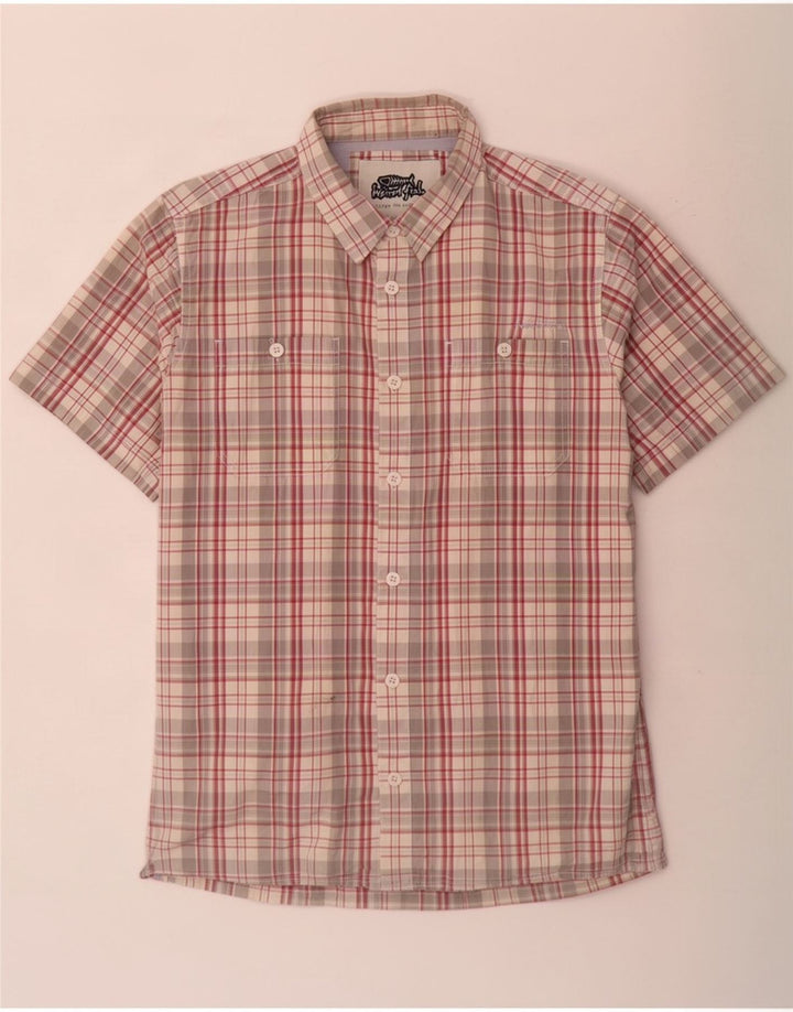 Weird Fish Camisa de manga corta para hombre de algodón a cuadros multicolores grandes