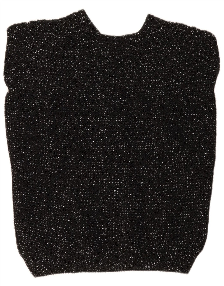 Vintage mujer chaleco camiseta sin mangas Reino Unido 12 medio negro moteado