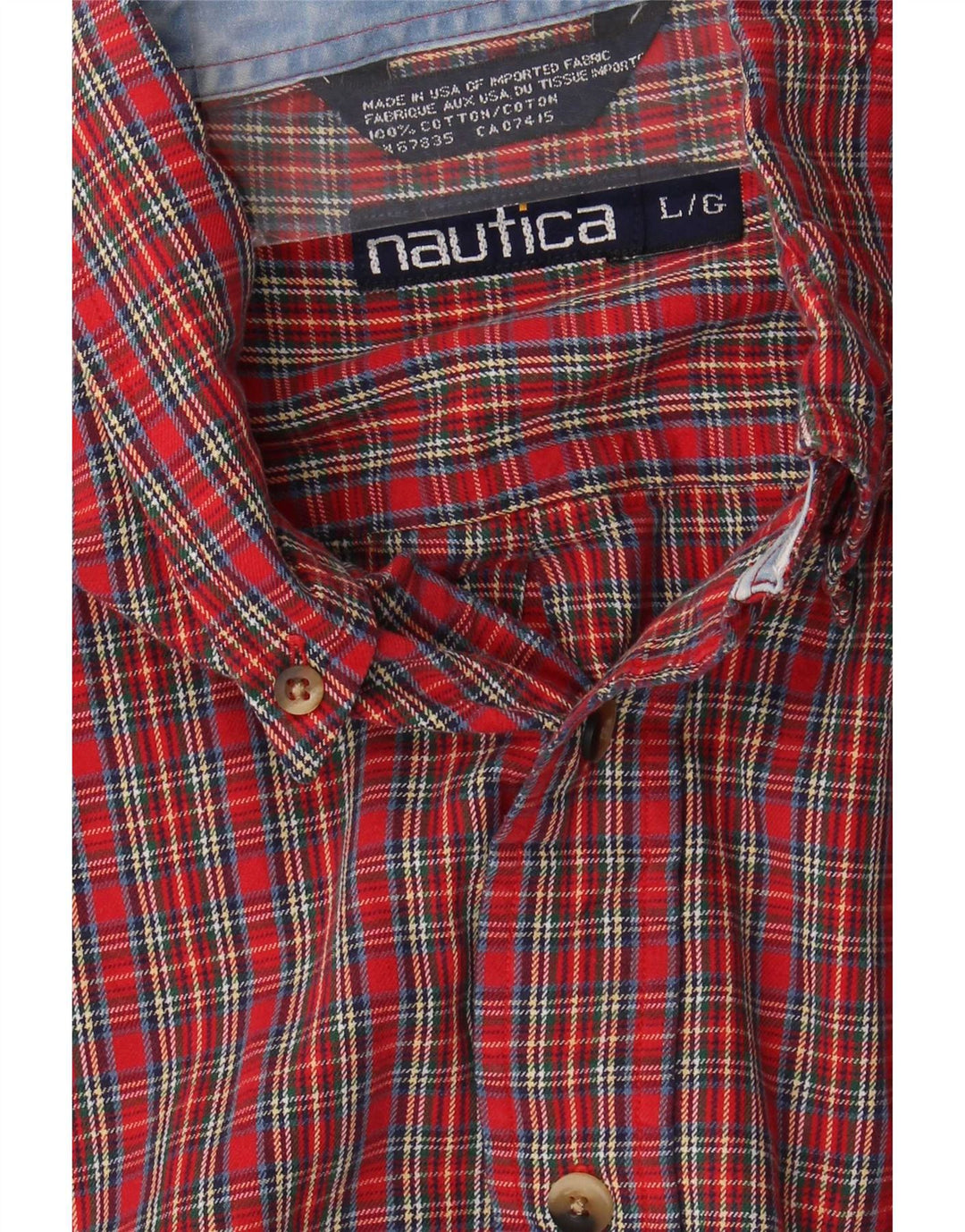 Nautica Camisa de franela para hombre de algodón a cuadros rojos grandes